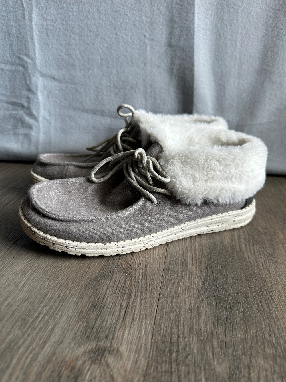 Hey Dude Gray Faux-Fur Cuff Casual Moccasins - Picture 3 of 7